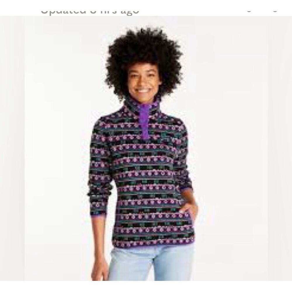 LL Bean Women Sweater Fleece Pullover 1/4 button retro vintage purple‎ small pet